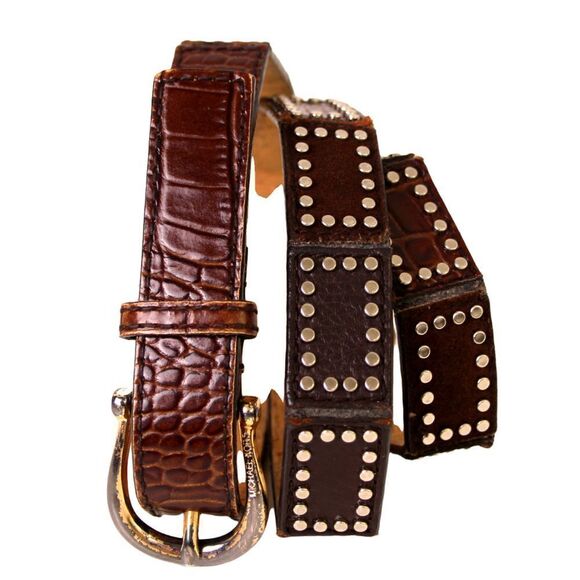 Michael Kors STUDS CROCO BROWN GENUINE LEATHER 1"Wd CASUAL WOMEN'S BELT Sz M (R9 - Picture 6 of 12